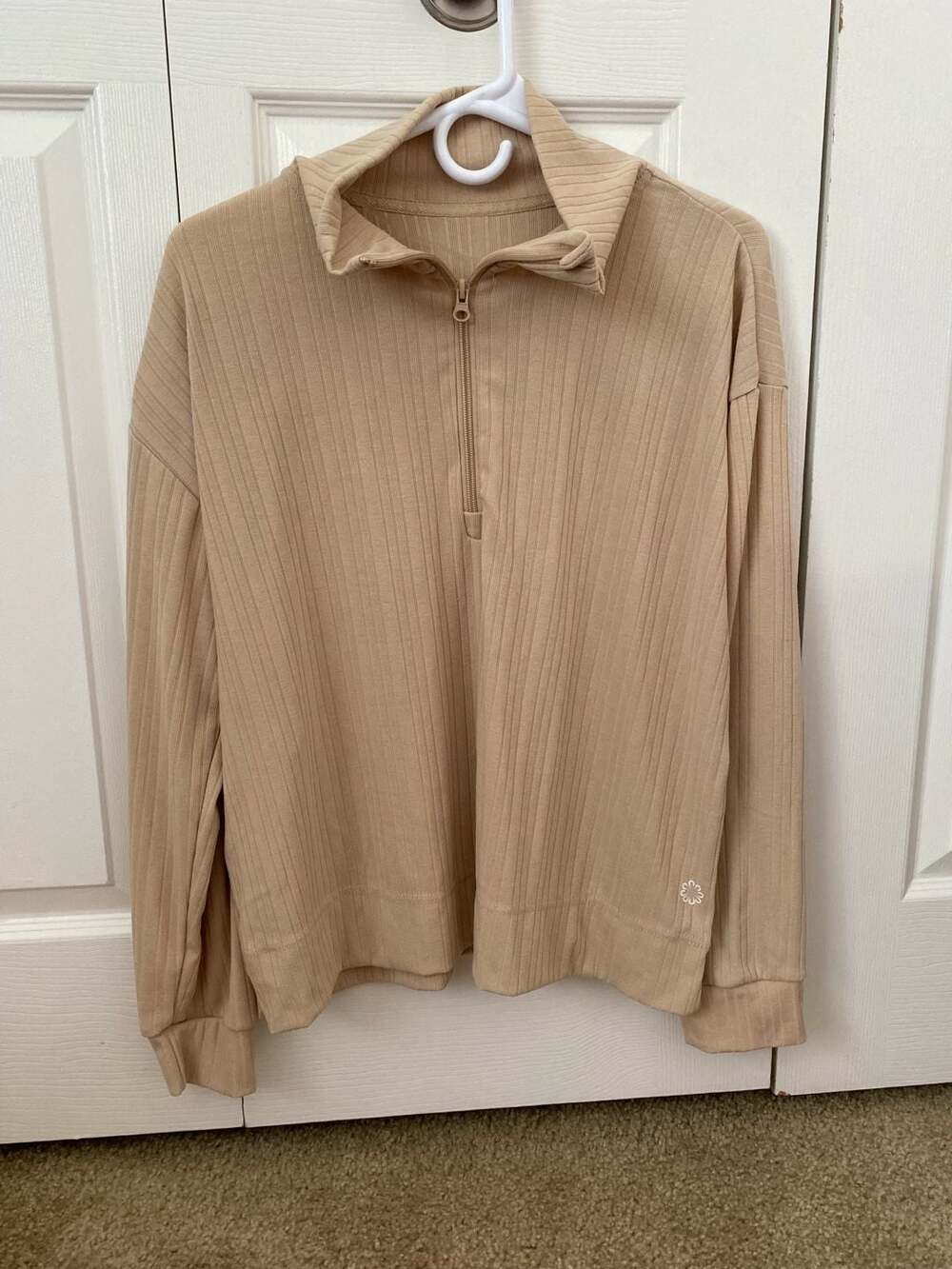 Pro Player Tan Ribbed Quarter-Zip Long Sleeve Pullover